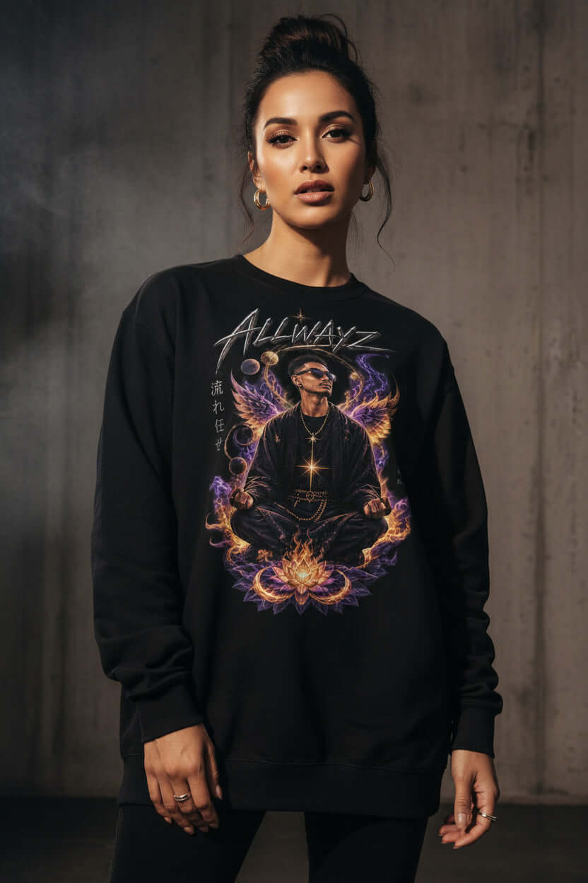 Meditation Mens Heavyweight Long Sleeve Graphic T-Shirt - We Rise Above