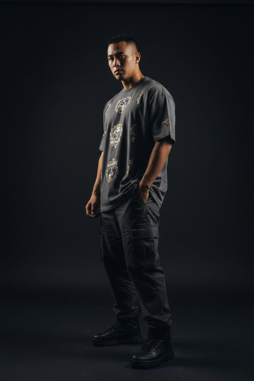 Chain Gang Oversized Faded T-Shirt | Heavyweight Streetwear Tee - We Rise Above