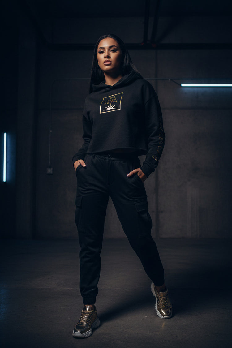 Darkest Nights Crop Hoodie - Streetwear Graphic Top - We Rise Above